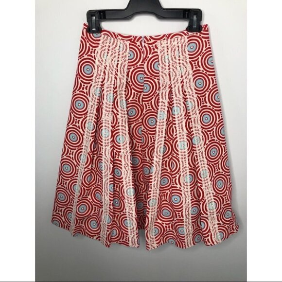 Unbranded Red Circle Patterned A-Line  Knee Length Lace Pleated Skirt Size Small - Picture 4 of 4